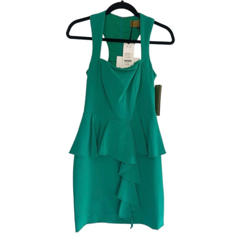 Nicole Miller Green Silk Racerback Peplum Sheath Dress Size 2